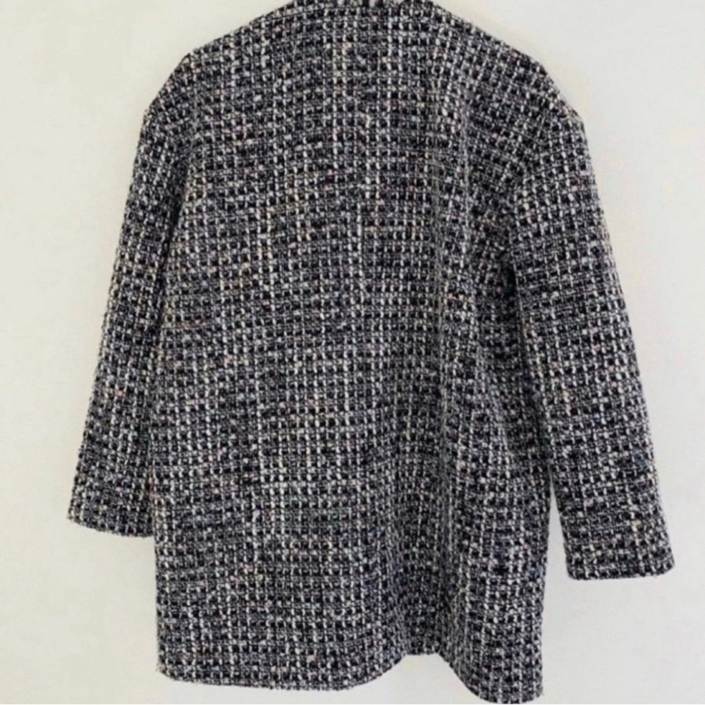 Leith Black Metallic Tweed Fringe Oversized Pea Coat Small - Picture 4 of 4